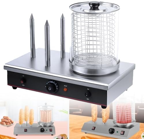 Cashwise Electric Hot Dog Maker, 700W Commercial Hot-Dog Machine Stainless Steel with 3 Toaster rods, Adjustable Temperature Control, for Hot Dogs, Egg Rolls, Sausages