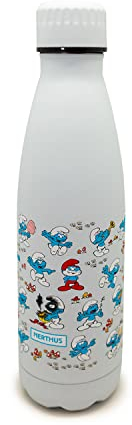 Nerthus FIH 756 Botella Termo Doble Pared diseño Pitufos 500ml, Acero Inoxidable, Libre de BPA, 18/8, 500 ml