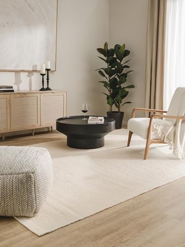 benuta Pure Wollteppich Rocco - Weiß 250x300 cm - Handgewebt - Rechteckig & im Style: Wolle, Uni, Boho, Hygge & Cozy, Minimalistisch - Pflegeleicht für Wohnzimmer Schlafzimmer