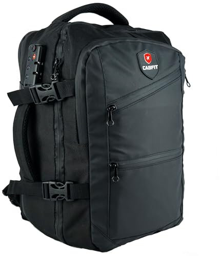 CabFit® The NOMAD - Mochila de Viaje Cabina Avion 40x20x25 Compatible con Ryanair Vueling Easyjet, Candado antirrobo Code Lock,USB, Impermeable y Resistente, mochila cabina avión hombre y mujer NEGRO