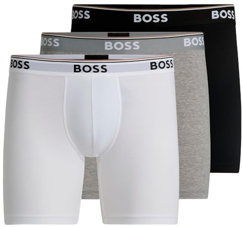 BOSS Herren BoxerBr 3P Power Dreier-Pack eng anliegende längere Boxershorts aus Stretch-Baumwolle mit Logos am Bund