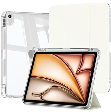 ZKTUYU Hybrid-Hülle für iPad Air 11 Zoll M3/M2 (2025/2024), iPad Air 5/4 (10,9-Zoll, 2022/2020, 5./4. Generation) mit Stifthalter, 2-in-1 abnehmbare Abdeckung mit klarer transparenter Rückschale, Weiß