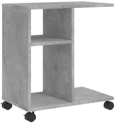 vidaXL Beistelltisch mit Rollen, Sofatisch mit Stauraum, Couchtisch für Schlafzimmer Wohnzimmer, Nachttisch Rolltisch, Betongrau Holzwerkstoff