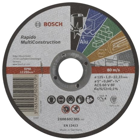 Bosch Professional 1x Trennscheibe Gerade Rapido Multi Construction (für Stein, Kunststoff, Metall, ACS 46 V BF, Ø 125 mm, 1.6 mm, Zubehör Winkelschleifer) (Packung mit 10)