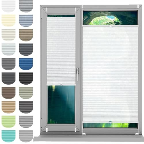 HUANQIN No Drill Blinds Instant Temporary Blinds 22 x 110 cm (W x H), No Tool No Drill Shades Top-Down Bottom-Up, Blind Blackout Cordless Honeycomb Shade, Blinds Window Shades, for Window Door, White