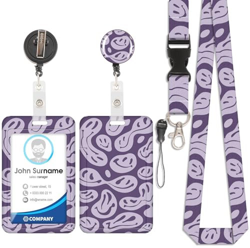 Lila Kartenhalter, ID-Badge, abnehmbares Lanyard mit einziehbarem Clip für Schlüsselanhänger, Visitenkarten, Türkarten, ID-Karten