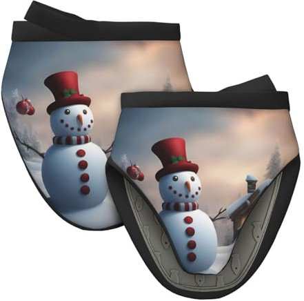 Lot de 3 maniques de Noël en silicone avec motif bonhomme de neige résistant à la chaleur pour barbecue, cuisine