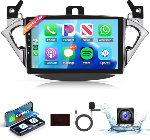 8 Core 4+64G Android Autoradio per Opel Corsa E 2015-2019/Opel Adam 2013-2016 9 Pollici Touchscreen Radio Senza Fili Carplay Android Auto Mirror Link Bluetooth FM/RDS/EQ WiFi GPS Telecamera Posteriore