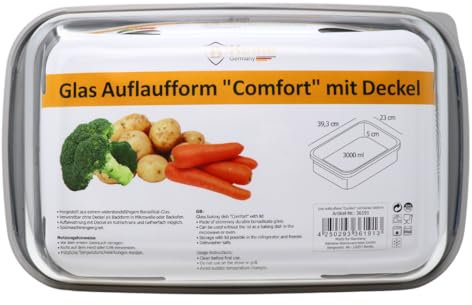 Auflaufform Glas 3000ml COMFORT – mit leichtem Silikondeckel – Hitzebeständig, luftdicht & BPA-frei – Für Ofen, Mikrowelle, Gefrierschrank & Aufbewahrung