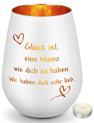 CadeauJoie Geschenke für Mama, Mama Geschenk, Windlicht aus Glas, Lavendel Flammenduftkerze Geburtstagsgeschenk für Frau Oma Mutter Muttertagsgeschenk