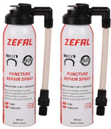 ZEFAL Pack Repair Spray 100 ML - Bombe Anti Crevaison Pneu Vélo - Réparation Rapide Crevaison - Presta et Schrader - Fabriqué en France - 2 x 100 ML, Blanc