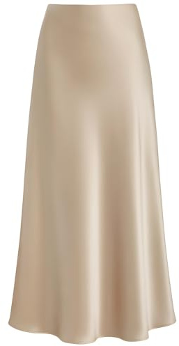Outoshe Women's Satin High Waisted Maxi Skirts A Line Silk Long Skirt