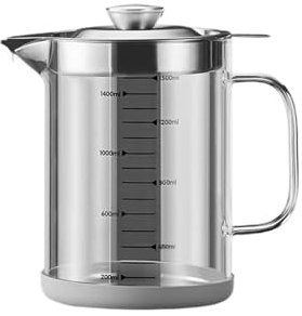 KFRNXNEWQ Fettbehälter Ölfiltertopf aus Glas, Ölabscheider, feinmaschiges Sieb, Tankaufbewahrungsgerät, nützliche Dinge for die Küche Für Die Filtration(1.5L)