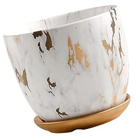 YARNOW Pot De Fleurs en Céramique Marbré pour Intérieur Idéal pour La Maison Ou Le Bureau 18 X 18 X 15 Cm Contenant pour Bonsaï