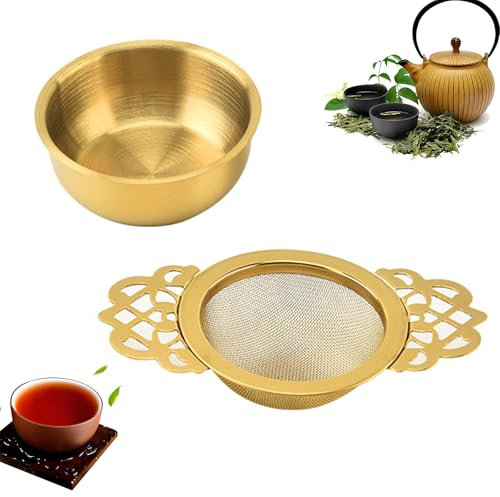 CLKE Tea Strainer for Loose Teas, Gold Tea Strainer, Loose Leaf Tea Infuser & Matcha Sieve, Double Wing Handles Tea Filter & Tea Bag Squeezer for Cups (Gold)