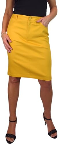 Paulo Due Women's Knee Length Stretch Chino Pencil Skirt Ladies Jeans Style Heavy Cotton Casual Summer Skirt Mustard Yellow 8-20 (20)