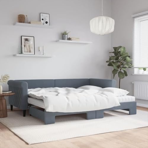 Juroupi Tagesbett Ausziehbar mit Matratzen Bettsofa Tagesbett Daybed Tagesbett Ausziehbar Tagesbett Mit Matratze Dunkelgrau 90x200 cm Samt - 3197796