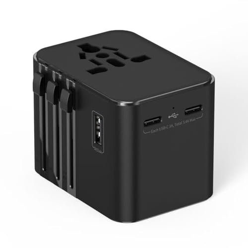 Reiseadapter Weltweit, Universal Reisestecker mit 1 USB A und 2 USB C,Internationaler Stecker Traval Adapter für Deutschland USA England Australien Japan,Travel Essentials (Black)