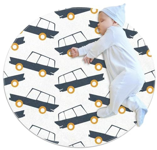 VAPOKF Badteppiche mit kleinem Bereich, Vintage Design, Auto, rutschfester Fußmatte, Sofa-Fußmatte, Schlafzimmer, Kindergarten, (rund - Durchmesser 1m)