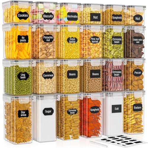 Luftdichte Aufbewahrungsbehälter, BPA-frei, Küchenaufbewahrung für Müsli, Mehl, Zucker und Backzubehör, mit 24 Etiketten und 1 Marker