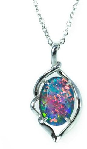 arenaworldFZ 6.05 Karat Australian Triplet Opal Halskette Echter Feueropal Triplett Halskette Anhänger 925 Sterling Silber Damen Schmuck Klein Silber/Edelstein Opal
