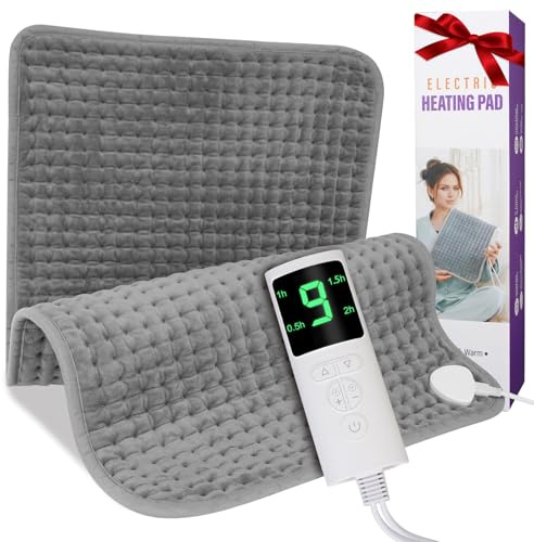 Cuscino riscaldante con spegnimento automatico, 44 x 84 cm, cuscino termico con 9 livelli di temperatura e 4 impostazioni di temporizzazione, Heating Pad con telecomando digitale, per schiena lombare