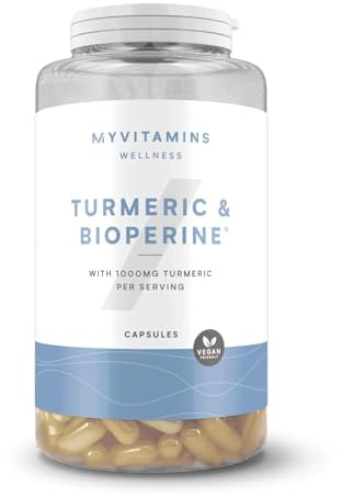 Myvitamins Turmeric & BioPerine Capsules | 1000mg High Strength Turmeric with 10mg Black Pepper Extract | Supports Joint & Liver Health | Vegan-Friendly | 60 Capsules | 30 Servings