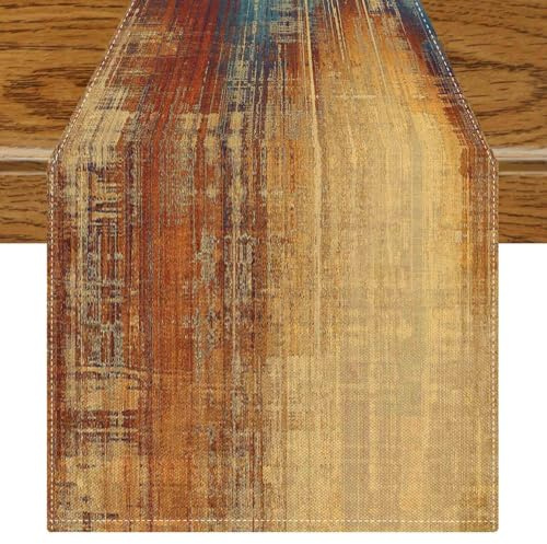 Jayusaror Tischläufer Modern Orange Blau Deko Frühling Tischläufer Retro Bauernhaus Tischdeko Kunst Gemälde Tisch Läufer Boho Herbstdeko Mittelläufer 40 x 240 cm für Winter Herbst Dekoration Innen