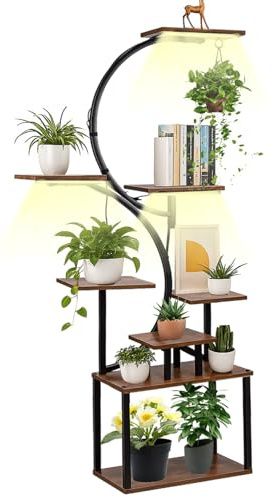 GreenWhim 8-Tier Metal Plant Stand with Grow Lights, Tall Indoor Flower Shelf Display Rack, Multi-Tier Plant Holder for Living Room, Balcony, Garden, Patio, Space-Saving Plant Shelf