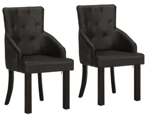 RMIHSJG Esszimmerstühle 2 STK. Schwarz Echtes Ziegenleder für Vintage Ambiente, Bequeme Sitzmöbel aus Leder mit Stil