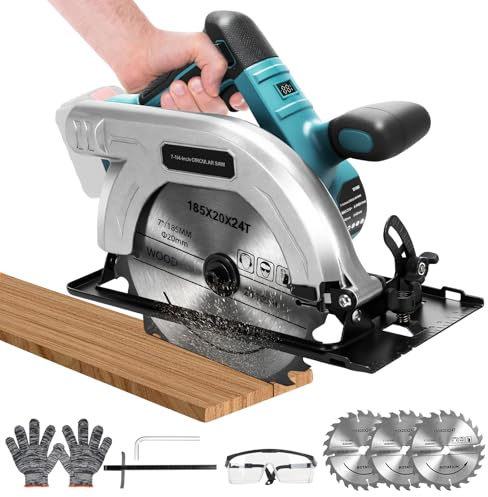 185mm Cordless Circular Saw for Makita 18V (No Battery), Includes 3 Blades | 1200W Brushless Motor, 4800RPM, Cut Depth 60mm (90°) / 40mm (45°), Dust Port, LED Display, Cuts Wood, Plastic & Soft Metal