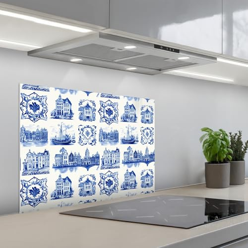 KitchenYeah© Credence Cuisine Adhesive 50x70 cm Protege Mur Revetement Mural Adhesif Parement Interieur À Coller Plaque Plastique Rigide Maisons - Navires - Bleu