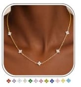 ZHESHY Goldkette Damen Halskette mit Geburtsstein Kleeblatt Anhänger Kette | 14K Vergoldete Wasserfest Goldkette, Verstellbare Goldene Kette für Freundin Frauen Mädchen,Schmuck,Geburtstag Geschenk