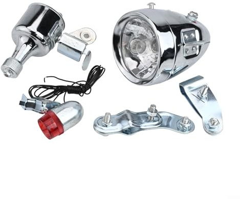 Caswynlife Fahrrad-Dynamo-Licht-Set, AC 12 V, 6 W, Generator mit Scheinwerfer und Rücklicht, Aluminiumlegierung, Reibungskraftsystem für die meisten Fahrräder, Silber