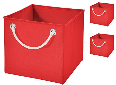 Stick&Shine 4X Aufbewahrungs Korb Rot Faltbox 15 x 15 x 15 cm Regalkorb faltbar mit Kordel
