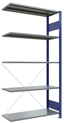 eurokraft | Steckregal | einreihig | Fachboden-BxT 1000 x 400 mm | blau | Höhe 2000 mm | Anbauregal