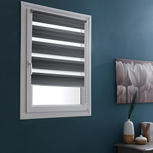 MADECOSTORE Double Store Enrouleur Jour Nuit - Gris Anthracite - L183 x H250cm - Fixation Avec ou sans perçage - Chaînette coordonnée