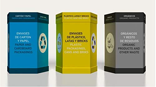 Pack de 3 Papeleras de Cartón con Diseño Preestablecido Papel Plástico Órganico |50 x 36,5 cm | Reciclar | Utensilios de Oficina | Cubo de Basura | Residuos |