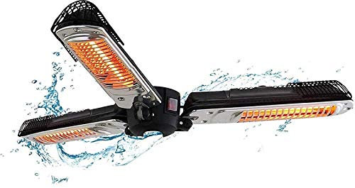Hanging Patio Heater, Parasol Heater Garden Radiator Foldable Waterproof 2000W Infrared Radiant Heater 3 Heat Settings P34 Protection Fan Heater,Black
