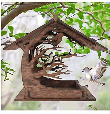 Mangeoire en Bois, Maison, Distributeur Suspendu Imperméable Mangeoire pour Oiseaux Sauvages, Suspendre en Extérieur, Décoration Jardin