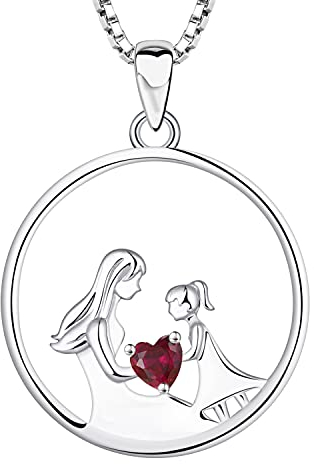 YL Mutter und Tochter Halskette 925 Sterling Silber Juli Geburtsstein Ruby Anhänger Halskette Geschenke für Mutter Frauen, 45-48 CM