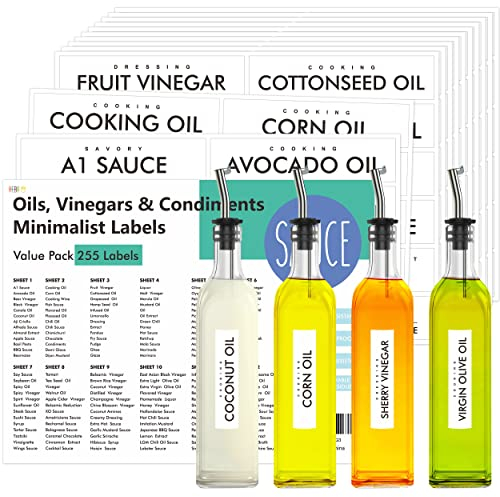 255 Minimalist Pantry Labels - Water & Oil Resistant Food Jar Stickers for Organization & Storage