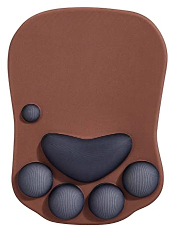 DOBAOJIA Mauspad Mit Handgelenkstütze, Katzenpfote, Ergonomisch, 3D Silikon Gel, Rutschfester Boden, für Zuhause/Büro/Gaming, Braun & Schwarz
