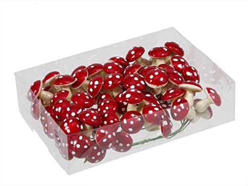 Lot de mini champignons tue-mouches sur fil - Décoration d'automne - Décoration de table - Bricolage - Jardin féérique - Pots de fleurs - Bonsaï - Porte-bonheur - Rouge et blanc (27 mm, 72)
