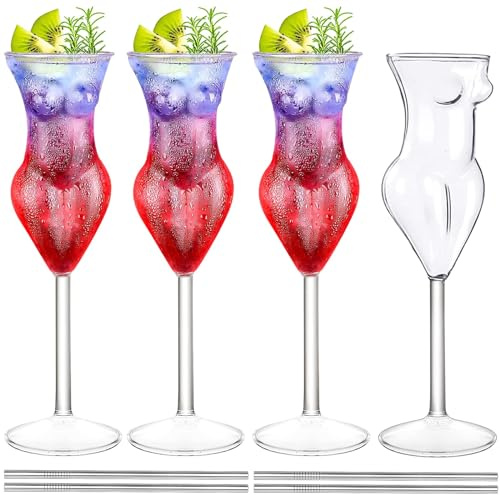 Cocktailgläser, Weinglasbecher, 4 Stück, körperförmig, Cocktailglas, einzigartiger Frauenkelch, Glas, Trinkbecher, 99 ml, kreative Glaswaren für Whiskey, Wein, Bier, Milch, Champagner, Bar, Geschenk