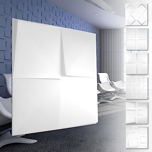 HEXIM 3D Wandpaneele, PVC Kunststoff weiß - Quadrat Design Paneele 50x50cm Wandverkleidung (5QM HD132) Verblender Wohnzimmer modern