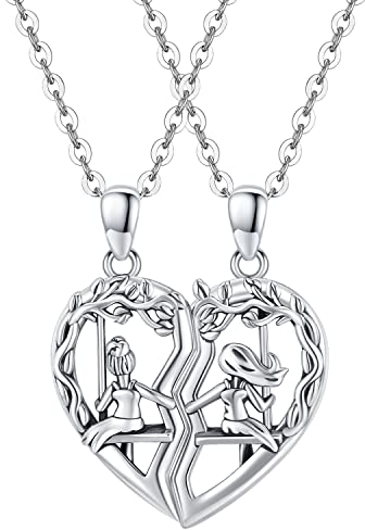 2 Stück Baum des Lebens Schwestern Halskette für Frauen, Sterling Silber Familie Schwestern Schaukel Anhänger Halskette, 18 Kette Baum des Lebens Freundschaft Schmuck Geschenke für Frauen Schwester
