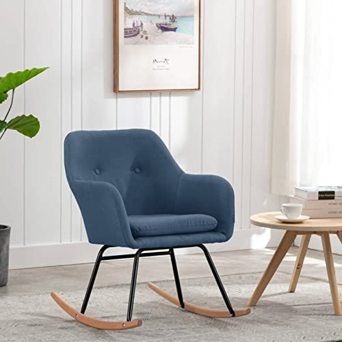 Gecheer Schaukelstuhl Schwingstuhl Relaxstuhl Schwingsessel Wohnzimmerstuhl Relaxsessel Polsterstuhl Polstersessel Blau Stoff