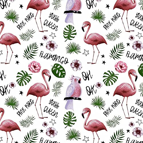 Flamingo Kakadu Blätter 100x160cm 1 Meter 100% Baumwolle Baumwollstoff Kinder Meterware Handwerken Nähen Stoff