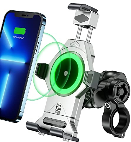 KEWIG Anti-Diebstahl Wasserdicht Motorrad Handyhalterung 15W kabellos mit Vibrationsdämpfer, One-Push Automatikverriegelung und Schnellentriegelung